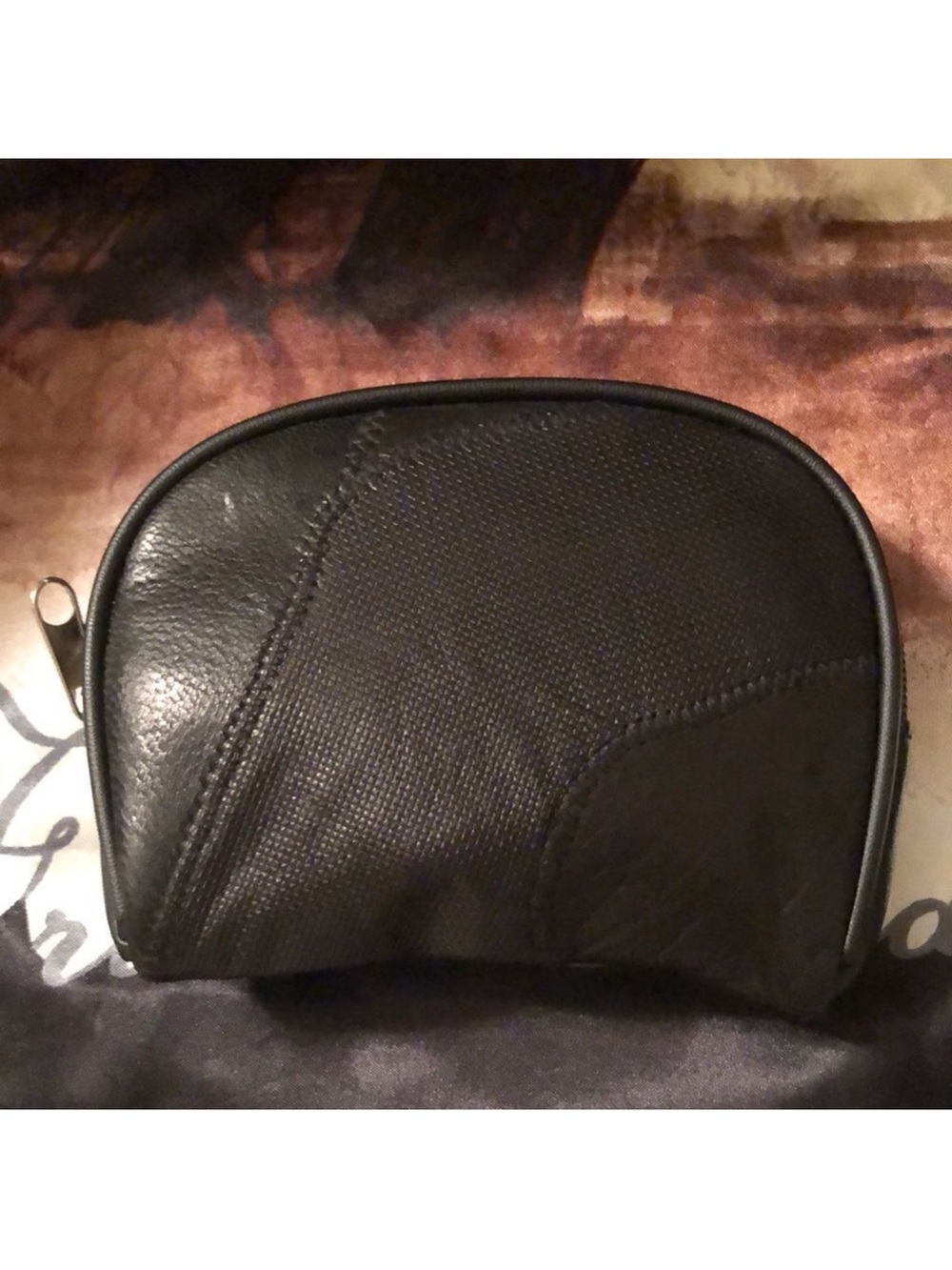 Patch Black Leather Small Zip Wallet
